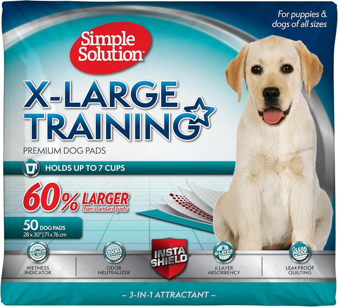 Simple Solution Extra Large Pee Pads For Dogs, Puppy Potty Training, Leak Proof Dog Pads, Pet Pee Pad, Disposable Puppy Pad, XLARGE 28"x30" (50 ct)