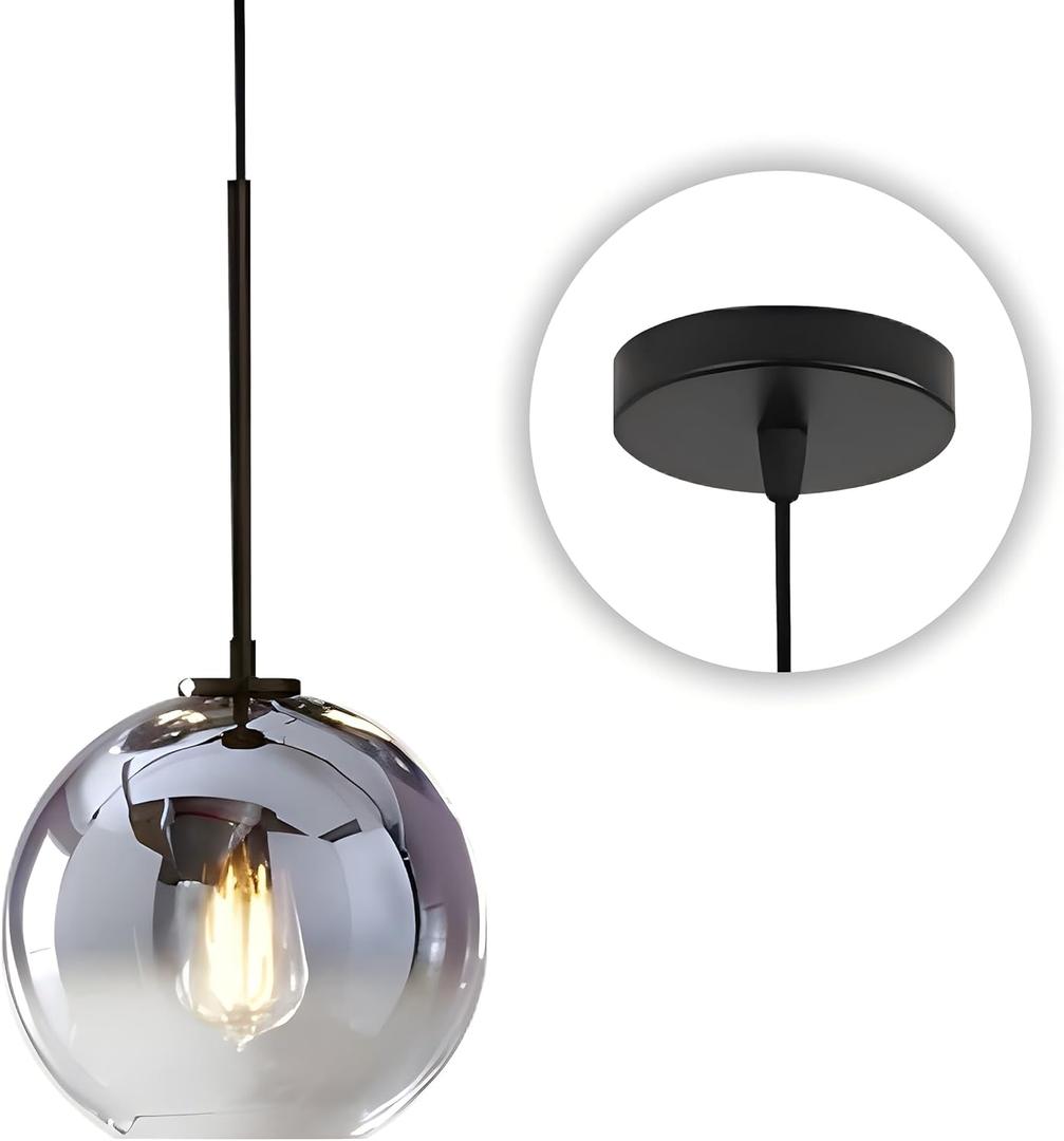KCO Lighting Modern Black Globe Pendant Light Mercury Glass Ceiling Pendant Light Mid Century Silver Kitchen Pendant Lighting Over Island Dining Room Light Fixtures Over Table, 20cm Silver