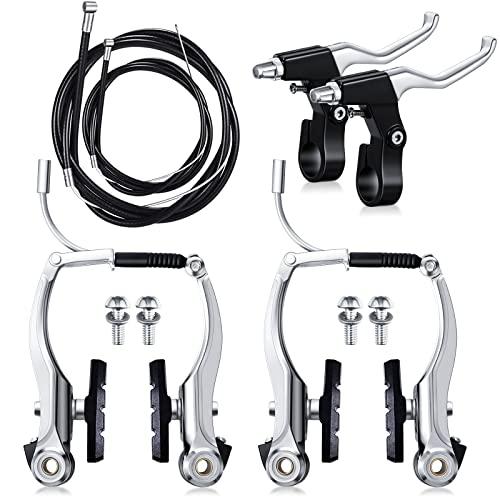Boao Complete V-Type Bike Brake Set, Front and Rear Bike MTB Brake Inner and Outer Cables and Lever Kit Includes Calipers Levers Cables (Silver)