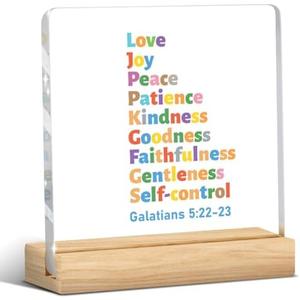 Inspirational Bible Decor Galatians 5:22-23 Christian Acrylic Desk Decorative Sign, Inspirational Gifts for Women Men Dad Mom Coworker Friends, Bible Verse Decorations for Living Rooms Offices Homes