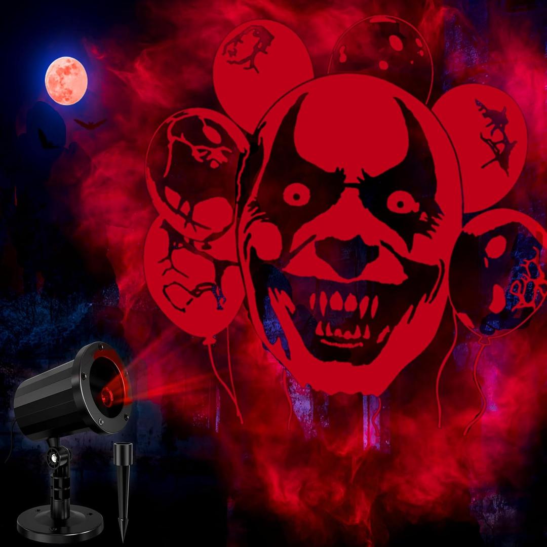 Halloween Projector Outdoor Lights, Red Skull Face Pattens LED Halloween Window Projector, Waterproof Holiday Projection Lights for Bedroom, Spotlight Landscape Decorations for Patio Garden