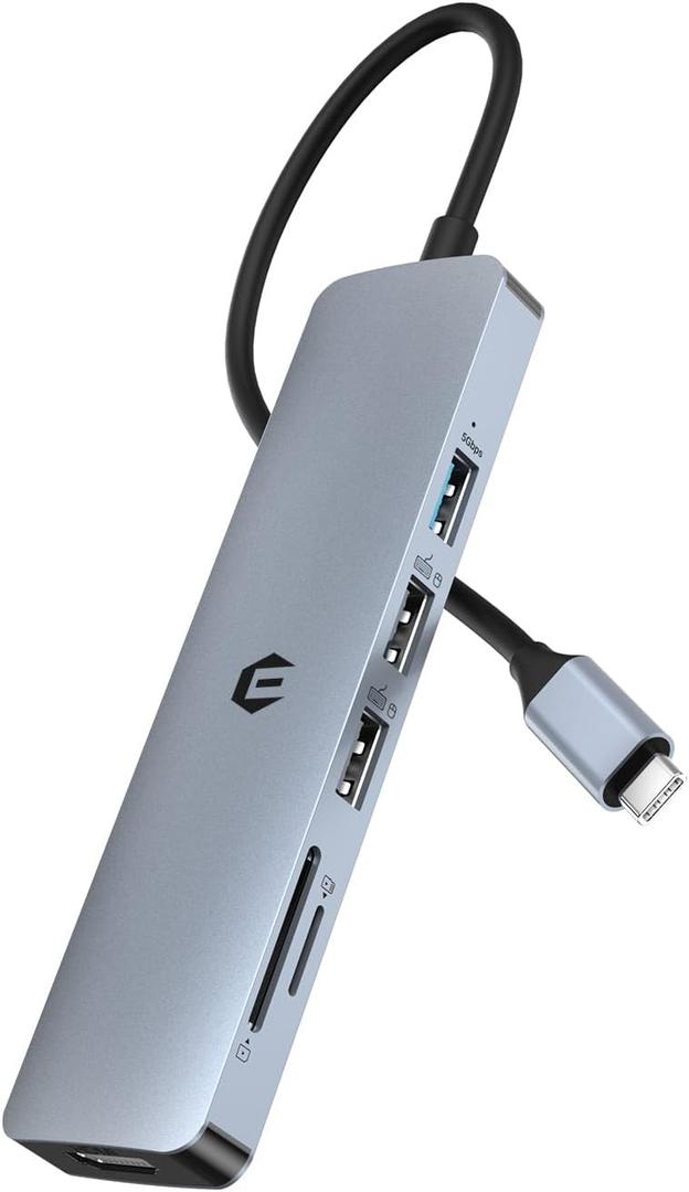 USB C HUB, 6 in 1 USB C Adapter, USB 3.0, 4K HDMI, Dual USB 2.0 Ports, SD/TF Card Reader, Docking Station Compatible with Mac Pro/Air and Other Type C Devices