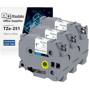Tz 251 Tze 251 1 Inch 24mm Laminated White Compatible with Brother P Touch Label Maker Tape TZe251 TZe-251 Label Tape for PT-D600 PT-P710BT PT-P700, Black on White, 1 Inch x 26.2 Feet, 3 Pack