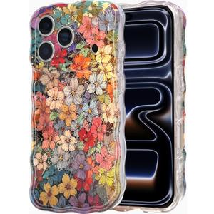 Cute for iPhone 17 Pro Case Retro Floral Phone Case [Curly Wave Edge] [Full Camera Protection] [14 FT Drop Protection] Soft TPU Slim Shockproof Phone Cover for Women Girls