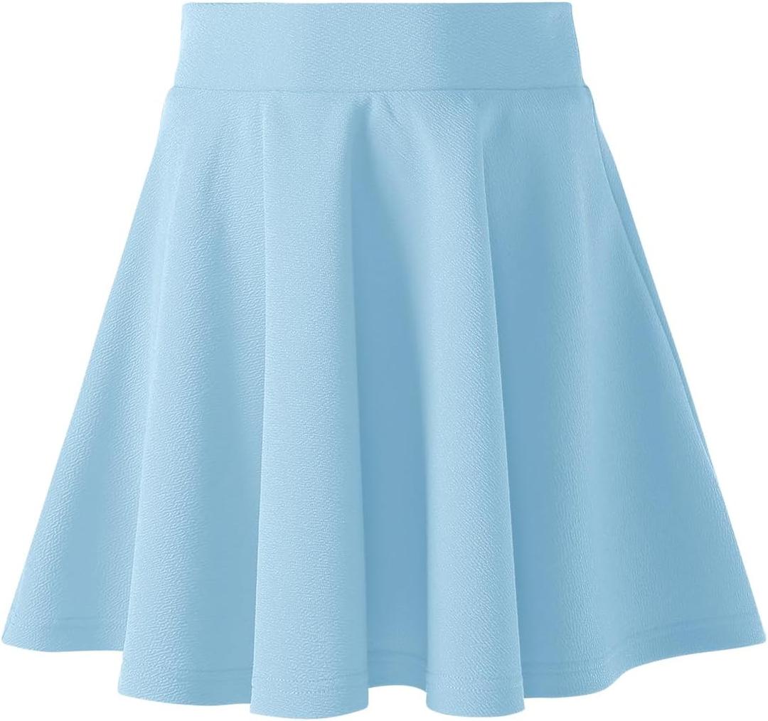 Hvididan Blue Skirt for Girls, Size 10-12 Uniform Pleated Skater Skirts Kids Casual Mini Flare Plain, Light Blue