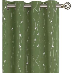 BGment Olive Green Blackout Curtains 90 Inch Length 2 Panels Set, Grommet Thermal Insulated Blackout Curtains with Wave Line and Dots Printed for Living Room, Each Panel 52 x 90 Inch