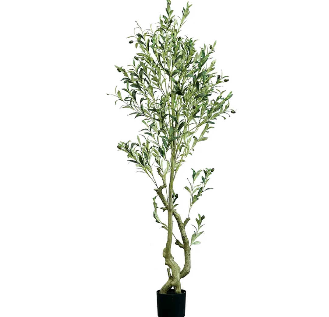 Quibbay Artificial Olive Tree, 6FT Tall Faux Silk Plant for Home Office Decor, Fake Olive Trees with Natural Wood Trunk and Lifelike Fruits, Fake Potted Olive Silk Tree, Artificial Plants for Gift