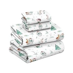 RUVANTI Flannel Sheets Queen Size - GOTS Certified 100% Organic Cotton, 4 Piece Warm, Soft & Breathable Set, Deep Pocket Snug Fit, Double Brushed Cozy All Season Bedding, Fox N Friends