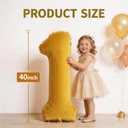 4 x 40 Inch Number 1 Balloon, Large Gold Number Balloons for Boy Girls 1st Birthday Decorations, Flocked Velvet Matte Foil Birthday Balloon 0-9 for Women Men, Giant Number 1, Anniversary Supplies