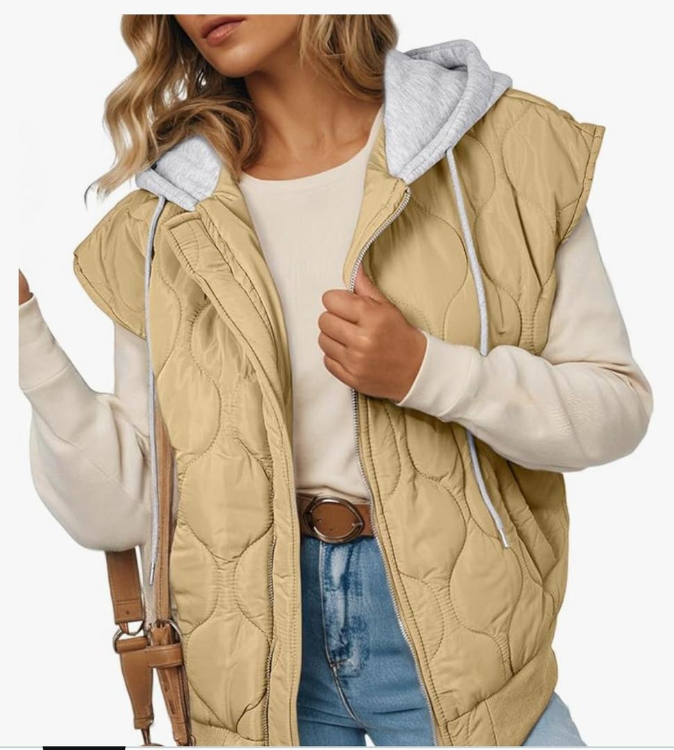 EVALESS Puffer Vest Women Cropped Hooded Zip Up Quilted Sleeveless Jackets 2025 Fall Lightweight Coat with Pockets 2XL