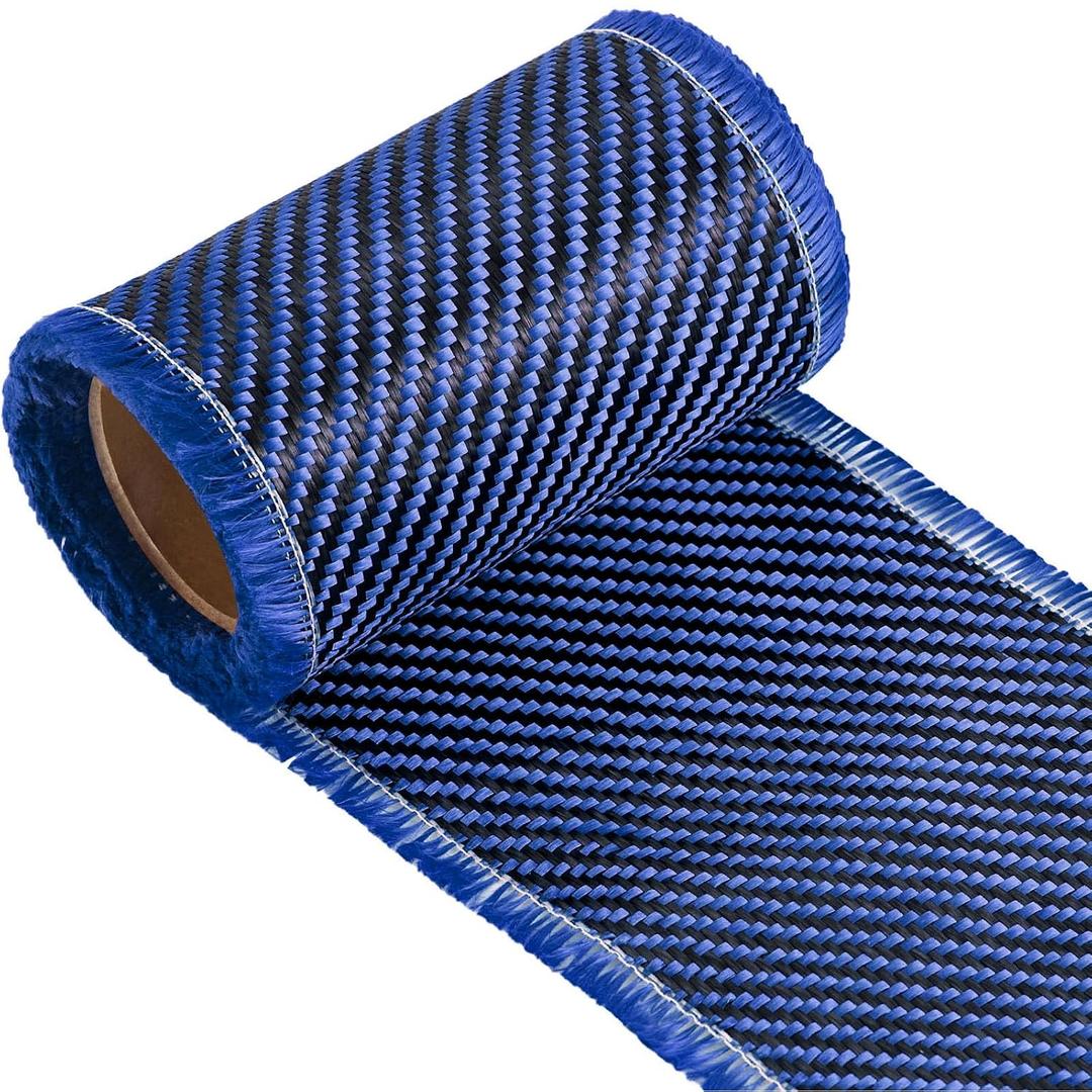 Jecery 9.84 ft x 3.94" Carbon Fiber Fabric Roll Pure Fabric Carbon Fiber Sheet 2 x 2 Twill Weave 3k/220g for Cars for Structural Reinforcement on Concrete Walls, Basements, Boats(Blue)