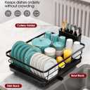 Sakugi Stainless Steel Dish Drying Rack for Kitchen Counter, Sink Organization and Storage Essentials with Silverware & Utensil Holder, Home and Apartment Decor, 12''W x 15.5''L, Black, Standard - 12"w X 15.5"l