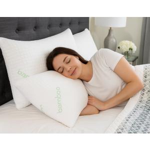 King Size Rayon Derived from Bamboo Pillows, Cooling Shredded Memory Foam Pillow Sets for Sleeping for Back, Stomach, Side Sleepers, Adjustable, Washable Cover,King (Pack of 1)