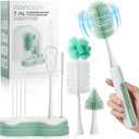 Momcozy 7 in 1 Electric Bottle Brush Kit, Portable Cleaning Set with Formula Mixer, Silicone Brush, Nipple Brush, Straw Brush, Soap Dispenser, Drying Rack - Long Battery Life for Home & Travel (Green)
