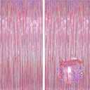 Melsan Pink Tinsel Curtains Backdrop, 3.2 ft x 8.2 ft Sparkle Metallic Foil Curtains for Mothers Princess Birthday Party Photo Background Decoration, 2 Pack