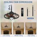 MELLCOM 20" Outdoor Ceiling Fans with Light，IP65 Waterproof Plug in Ceiling Fan with Remote and 2 Downrods, Gazebo Caged Hanging Fan with 3 Color LED Light for Porch, Pergola, Canopy, Brown, Large