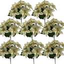 Yellow Christmas Artificial Poinsettia Flowers 8Pack Silk Yellow Poinsettias Artificial Bushes Christmas Flowers 5 Heads Floral Bouquet with Stem for Home Decor