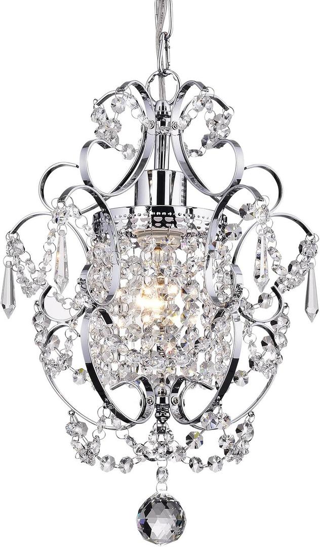 Edvivi Amorette Mini Chandelier Chrome Crystal Chandeliers, 1 Light Modern Elegant Glam Ceiling Light Fixture Chrome, Adjustable Hanging Lighting for Closet, Bedroom, Girls Room, Kitchen Island