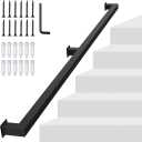 5FT Square Tube Handrail, Wall Mount Industrial Modern Staircase Railing for Indoor Outdoor Steps, 440lbs Load Capacity, Carbon Steel Non-Slip Grab Handle for Stairs Loft Porch, 2 Sections