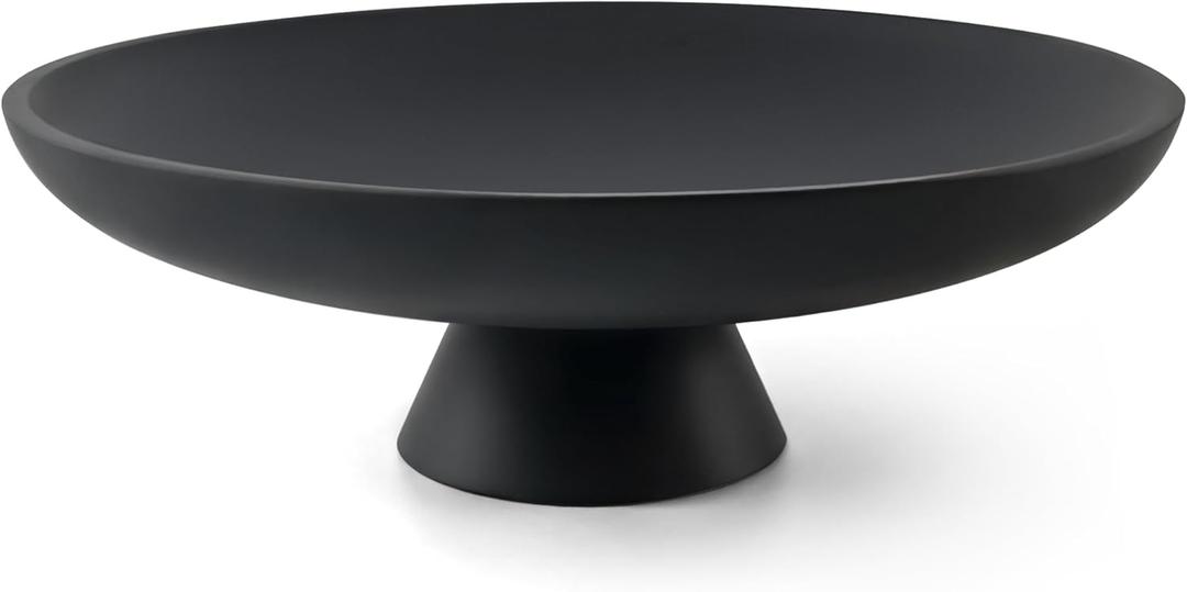 Large Decorative Bowl, Modern Resin Pedestal Bowl for Home Decor, Stylish Fruit Bowl for Kitchen Counter, Chic Key Holder for Entry Table, Matte Black