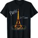 Eiffel Tower Paris French Vintage I Love Paris France T-Shirt (Small, Black)