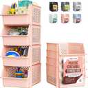 TidyFriend Stackable Storage Bins for Pantry, 4 Pack Stackable Bins For Organizing Food, Kitchen, and Bathroom Essentials (Cream)