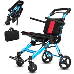 Wheelchairs for Adults,Transport Wheelchair Lightweight Foldable Chairs with Handbrakes,Portable Wheelchair Travel Wheel Chairs for Seniors,Walkers for Seniors Support 300lbs(Blue)
