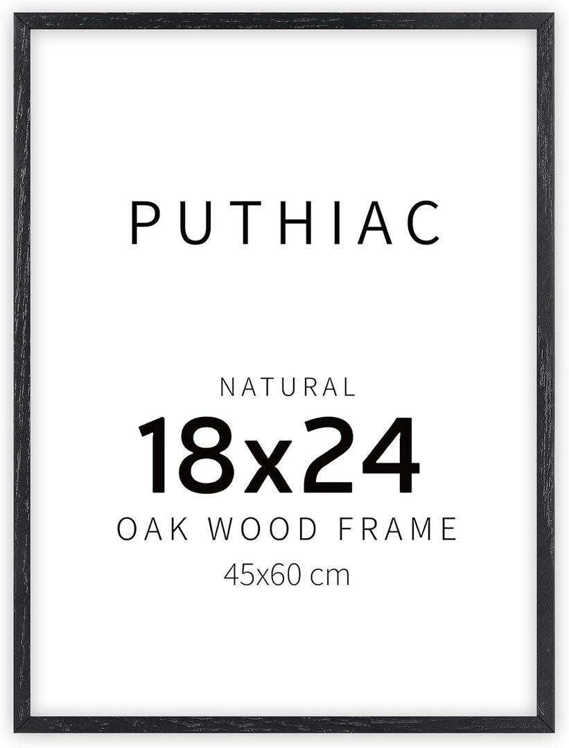 puthiac 18x24 Solid Oak Wood Picture Frame, No Mat, Wall Display Only, Vertical or Horizontal, Plexi Front, 1 Pack, Black