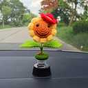 Levvohd Handmade Crochet Sunflower Car Dashboard Decorations Gifts for Women, Cute Sun Flower Hippie Car Bobblehead Dashboard Decor, Smiley Face Mini Sunflower Spring Desk Decorations
