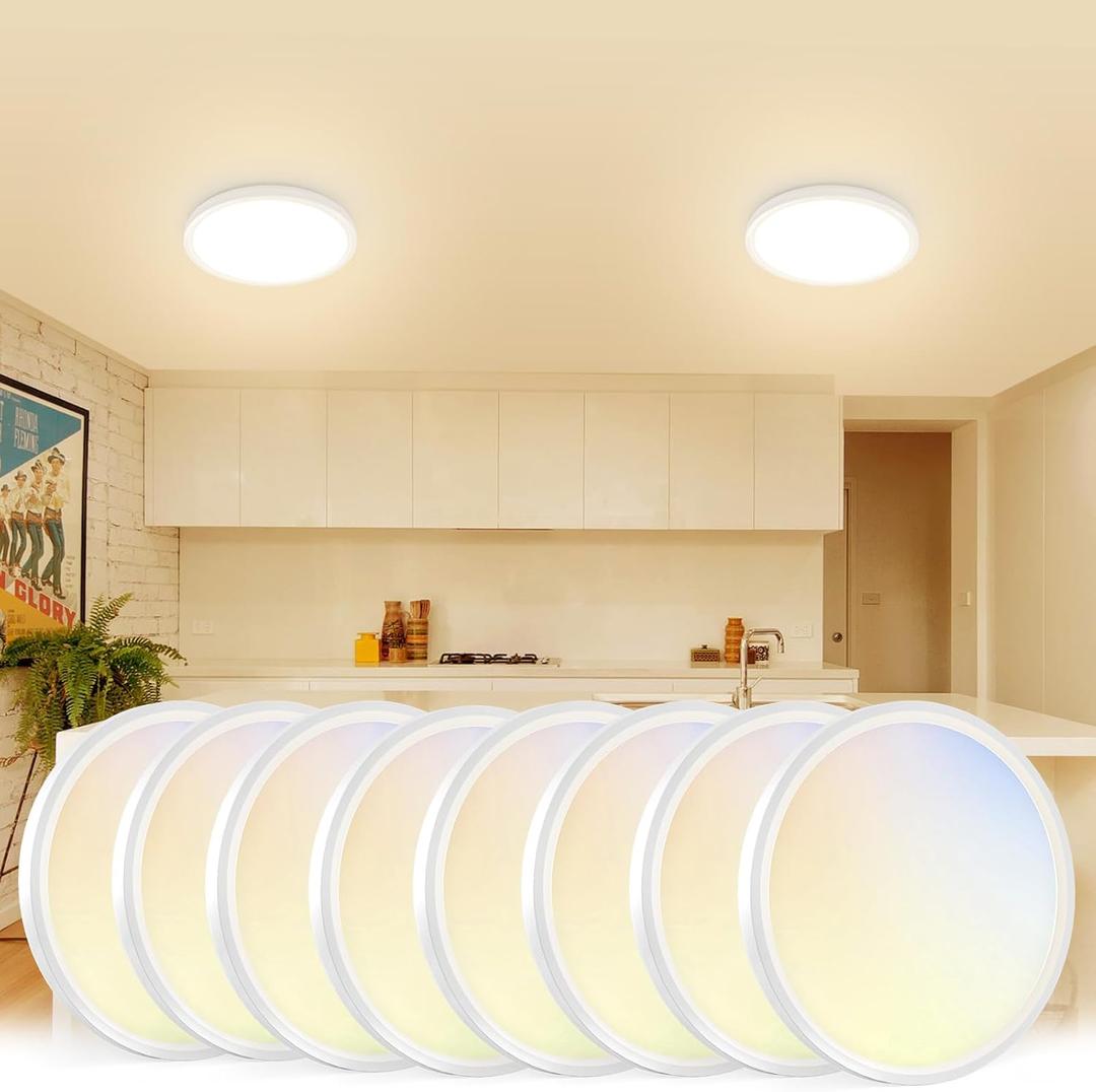 VOLISUN 8Pack 5CCT LED Flush Mount Ceiling Light, 7 inch Dimmable Ultra-Thin LED Ceiling Light Fixture, 3000K-6500K Selectable, 15W LED Ceiling Lights for Bedroom, Kitchen, Closet and Hallway (White)