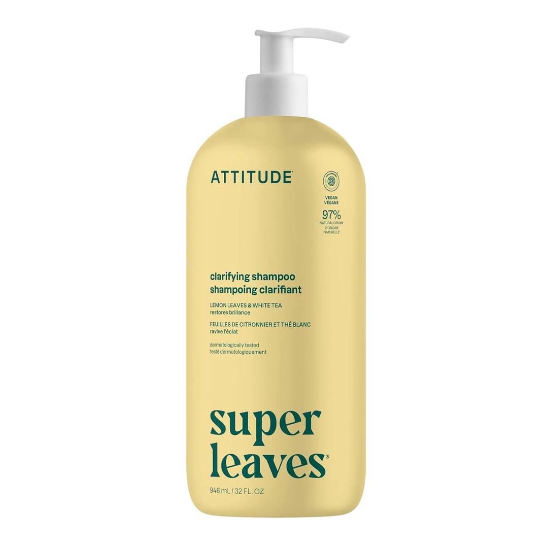 ATTITUDE Clarifying Hair Shampoo, EWG Verified, Restores Shine, Naturally Derived Ingredients, Vegan, Plant Based, Lemon Leaves and White Tea, 32 Fl Oz