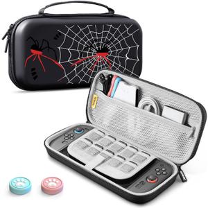 2 x Carrying Case (2025) for Switch 2, Slim Hard Shell Protective Travel Case with Black Spider Design, Game Card Storage, Fits Console with Attached Controllers, for Teen and Adult Gamers