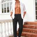 Mens Casual Pants Elastic Drawstring Waist Pants Lightweight Loose Straight Leg Long Beach Sweatpants (Black, XL)