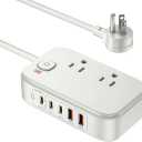 Power Strip with USB C Ports, 30W USB C Charging Station with 2 Outlets 3 USB C & 2 USB A, Travel Charger for Multiple Devices, 5FT Flat Extension Cord USB Charger Hub for Travel Home (Pearl White)