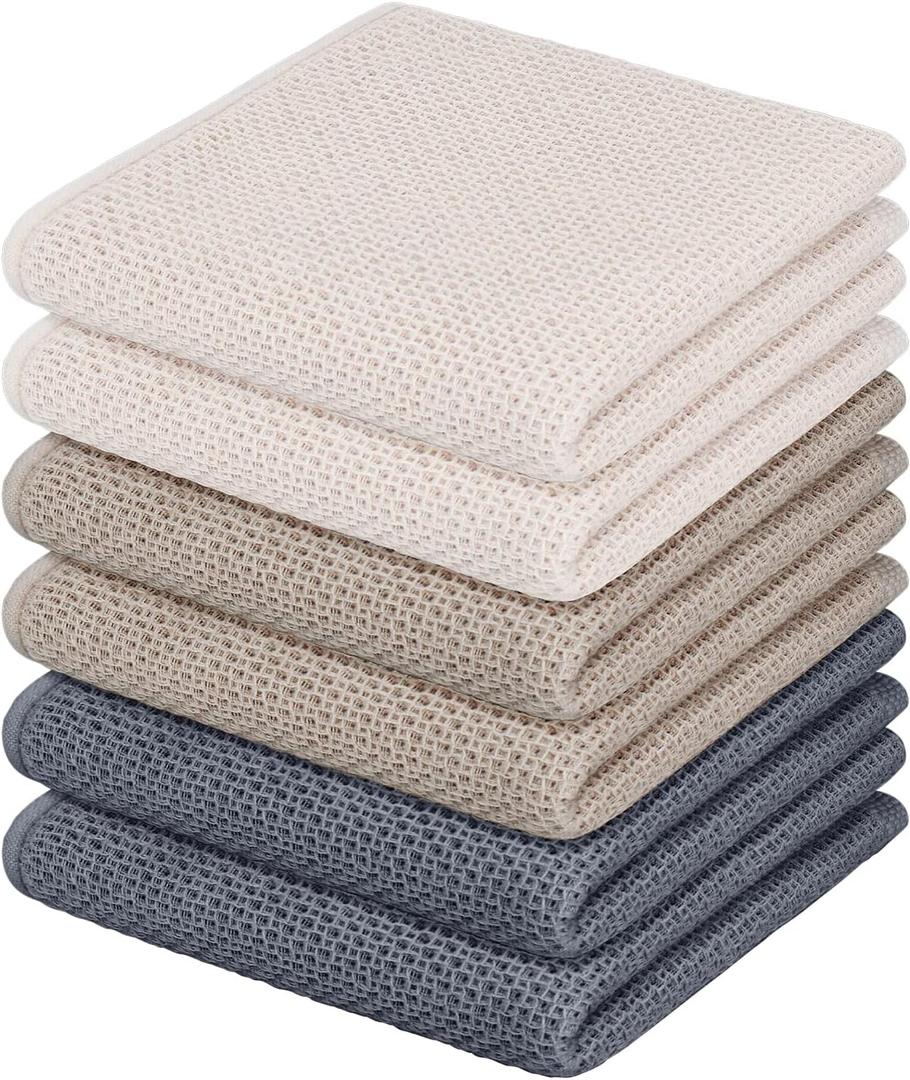 Nialnant 6 Pack Kitchen Hand Towels, Large 100% Cotton Kitchen Tea Towels,Dish Towels for Drying Dishes 13x28 Inches, Multi Color (Multi Color(beige+grey+brown))