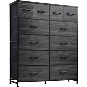 WLIVE Tall Dresser for Bedroom with 12 Drawers, Dressers & Chests of Drawers, Fabric Dresser for Bedroom, Closet, Fabric Storage Dressers with Storage Drawers, Wood Top, Charcoal Black (11.8"D x 39.4"W x 48.3"H, Charcoal Black Wood Grain Print)