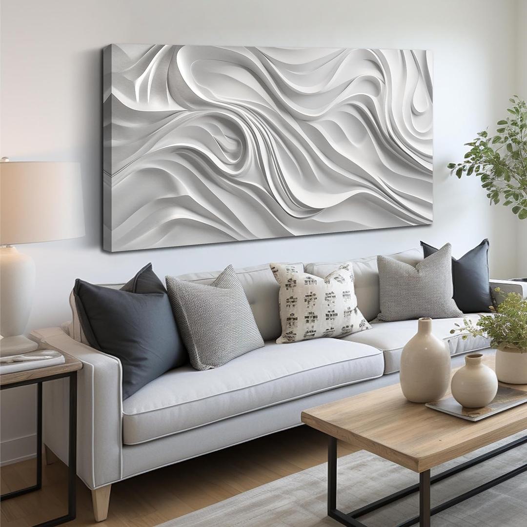 AOZEMI Abstract Wall Art Canvas Large Pictures Art White Wall Decor Prints for Living Room Office 29x59 Neutral Artwork Modern Home Decor (59L" x 29W")