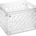 Sterilite Mini Crate, Stackable Plastic Storage Bin with Handles, Organize Home, Garage, Office, School, Dorm Room, Clear, 12-Pack