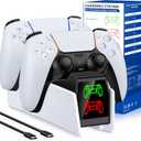 PS5 Controller Charging Station Compatible with PlayStation 5 Dualsense/Edge PS5 Charger Station w USB C Cable & LED Indicator Fast Charging Compatible with Sony PSP Games (White-No Adapter)