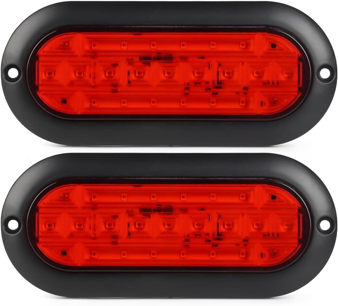 LIGBT 2Pcs 6 inch Oval led Truck Trailer Tail Lights 21 LED 6" Red Stop Turn Brake Light Trailer Marker Lights LED Strobe Lights Surface Mount Waterproof for Boat Trailer Truck RV Tractor