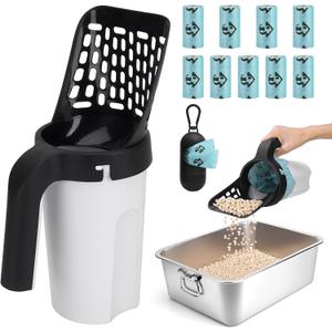 MYPIN Cat Litter Scooper with Holder, Upgraded Cat Litter Shovel with Bags and Waste Can, Cat Scooper with Extra 135 Count Litter Waste Bags, Large Capacity Portable Litter Shovel