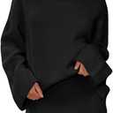 Langwyqu Womens 2 Piece Outfits Sweater Sets Turtleneck Oversized Sweaters and Mini Skirts Fall Winter Trendy Loungewear M