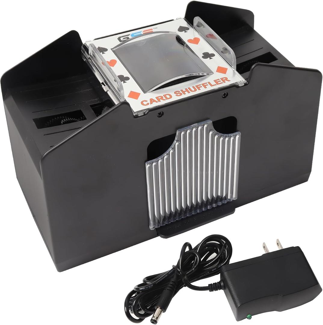 GSE Games & Sports Expert 4-Deck Automatic Card Shuffler, Power Plug & Battery-Operated Shuffler Machines for Playing Cards, Blackjack, Texas Hold'em, Canasta, Bridge, Rummy, UNO
