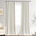 Extra Long 100% Blackout Linen Curtains for Bedroom 124 Inches Long Natural Cream Black Out Curtain Hook Belt 2 Panel Thermal Insulated Room Darkening Window Drapes for Living Room Beige Ivory