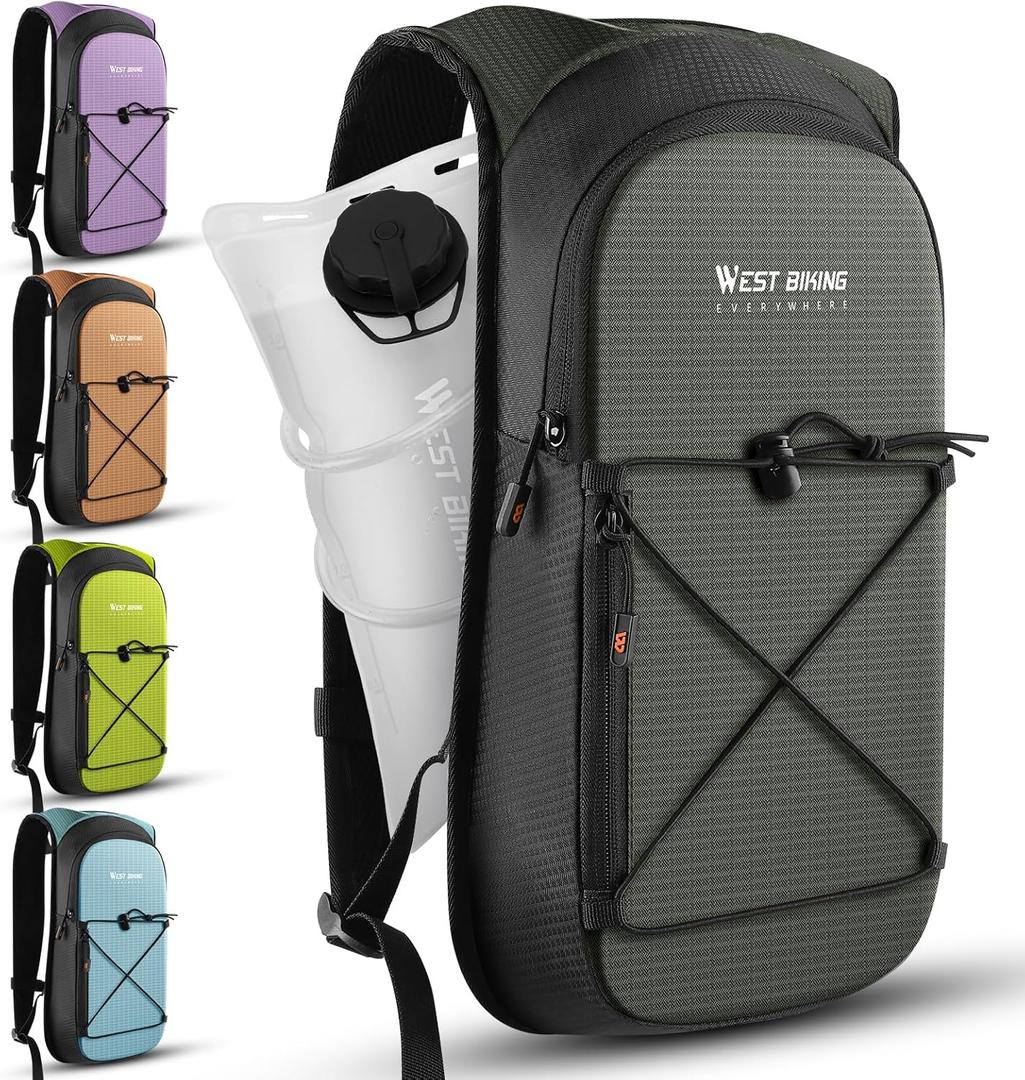 Hydration Backpack with TPU Hydration Bladder, Lightweight Hiking Water Backpack, Hydration Pack with 2L Water Bladder for Running, Cycling Climbing Camping Outdoor Sports (One Size, Gray)