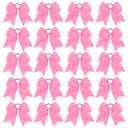 20 PCS 8 Inch Cheer Hair Bows Large Cheerleading Big Hair Bows with Ponytail Holder Hand-made Grosgrain Ribbon Hair Accessories for Teen Girls(Pink)