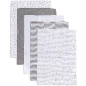 Burts Bees Baby Infant Burp Cloths, 100% Organic Cotton Extra Absorbent Soft Fabric Drool Cloths, 5-Pack Newborn Must-Have Essential Large Burping Cloths, One Size 17 x 11.75 Inches (Heather Grey Prints)