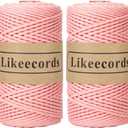 Likeecords 2 Rolls Cotton Macrame Cord 3mm x 100m, 3 Strand Twisted Rope, Cotton String Yarn (Pink)