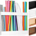 Qinyoung Wooden Straw Holder for Cabinet Door with Double Sided Adhesive Tape Tumbler Straw Organizer for Cupboard Reusable Tumbler Storage Container for Kitchen Counter(White)