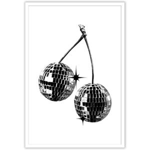 Vintage Cherry Disco Ball Posters Black And White Mirror Ball Minimalist Aesthetic Canvas Wall Art Bar Cart Party Prints Painting For Home Bedroom Dorm Wall Decor 8x12in Unframed